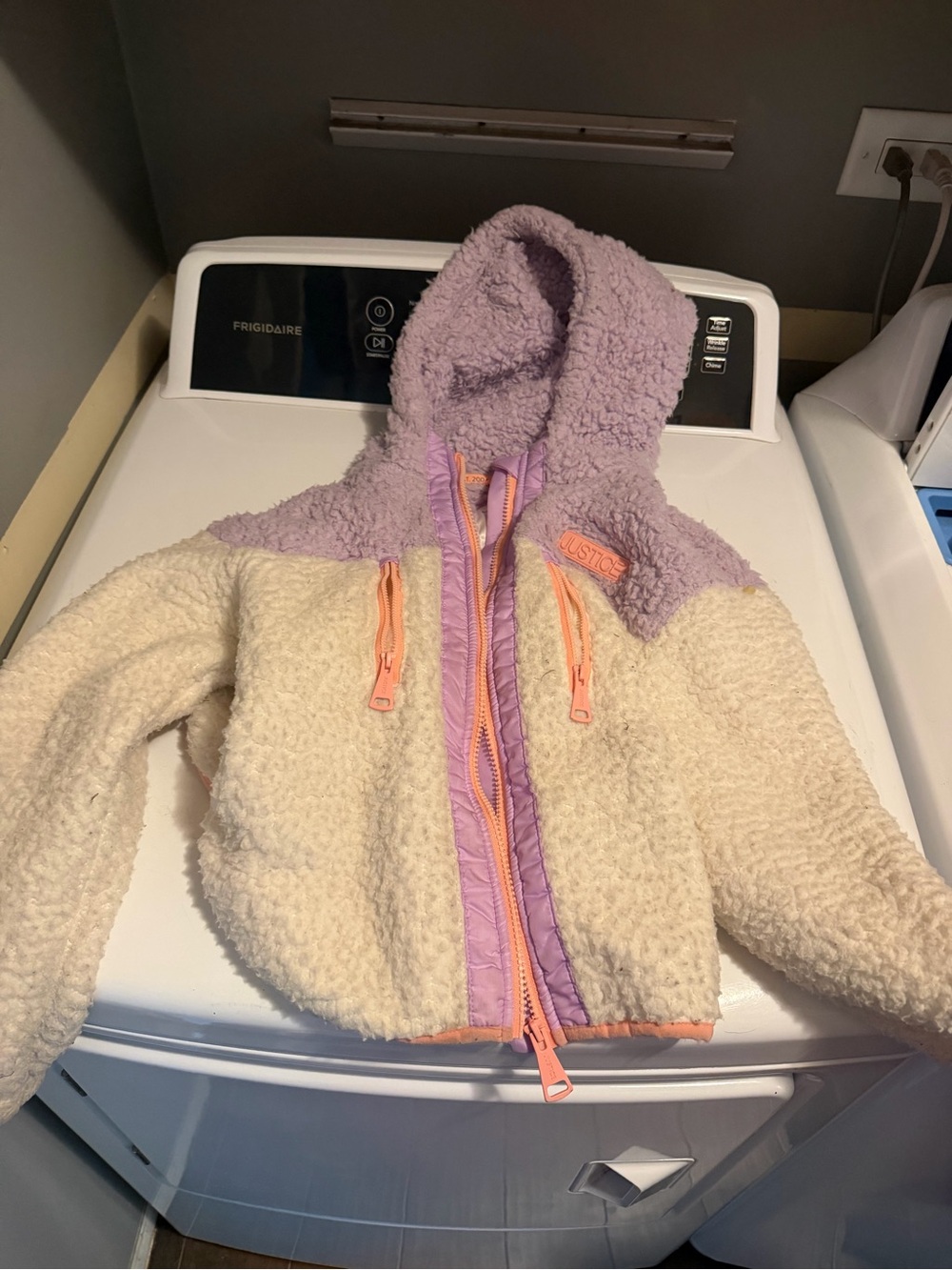 Justice Cream Sherpa Zip Hoodie with Lavender Hood & Peach Accents